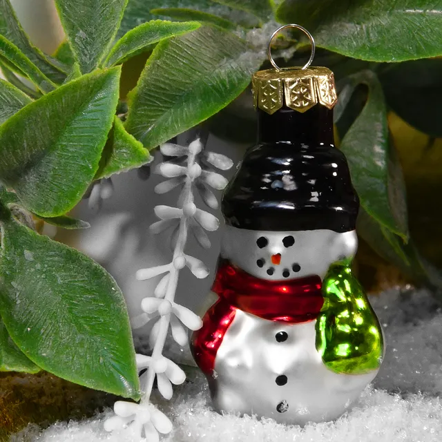 Vitbis Barevný sněhulák skleněná baňka 7 cm se šálou