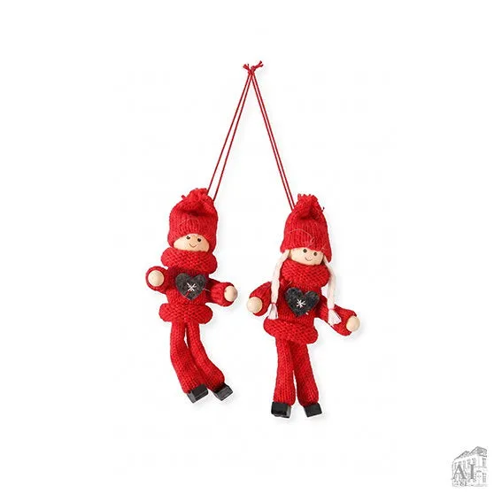 Det Gamle Apotek Boy & girl pletený skřítek 14 cm červený
