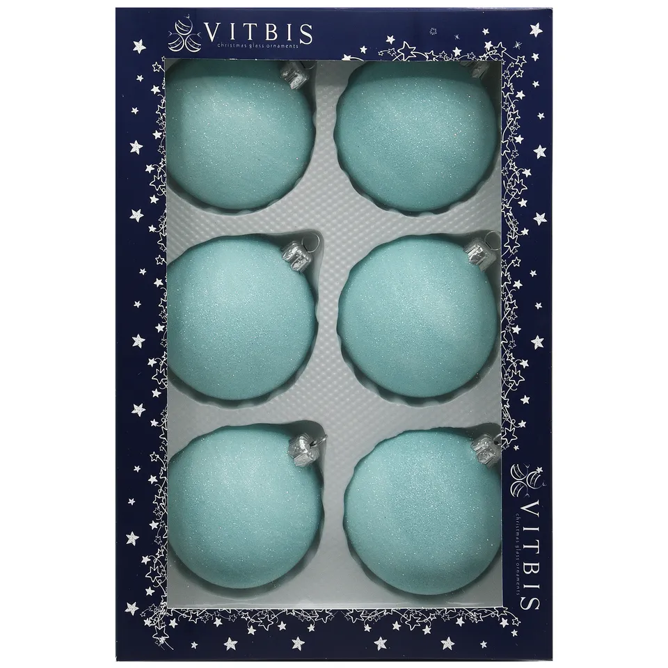 Vitbis Tyrkys brokát skleněné baňky 8 cm, 6 ks