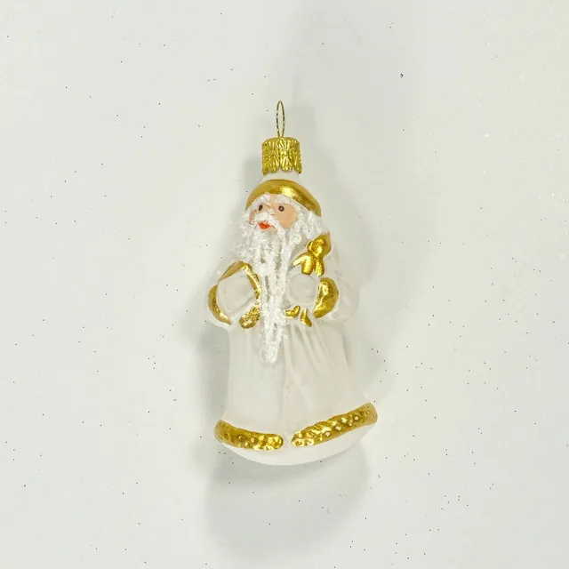 Skleněná vánoční ozdoba santa s nůší bílá