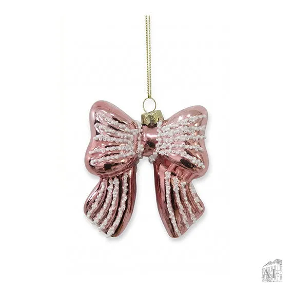 Det Gamle Apotek Bow for hanging skleněná ozdoba růžová 9 cm