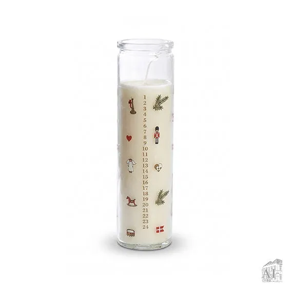 Det Gamle Apotek Calendar candle svíčka ve skle 21 cm bílá