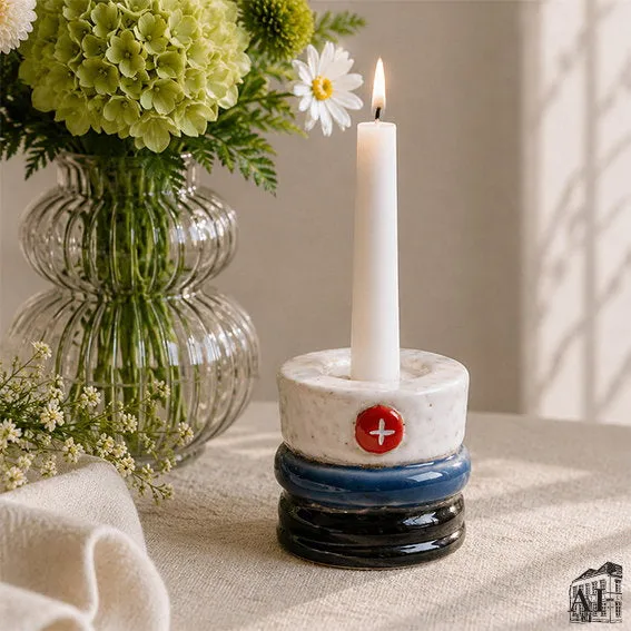 Det Gamle Apotek Candle holder svícen modrý keramický