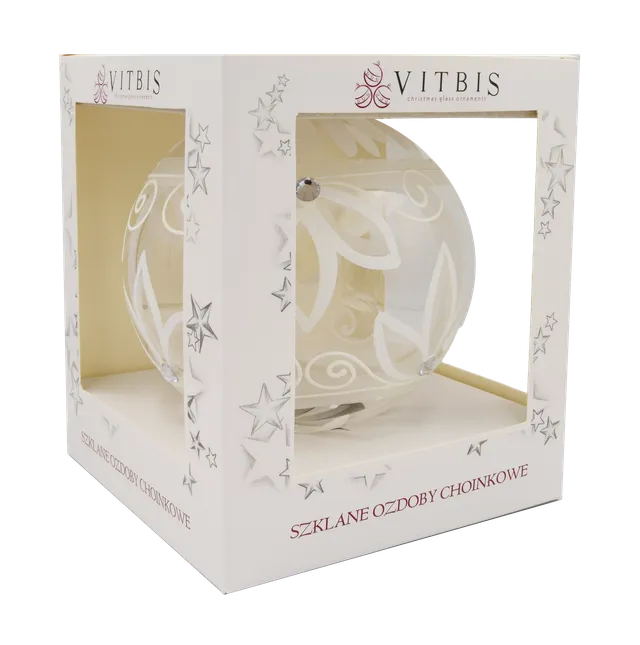 Vitbis Transparent skleněná koule 15 cm bílé třpytky