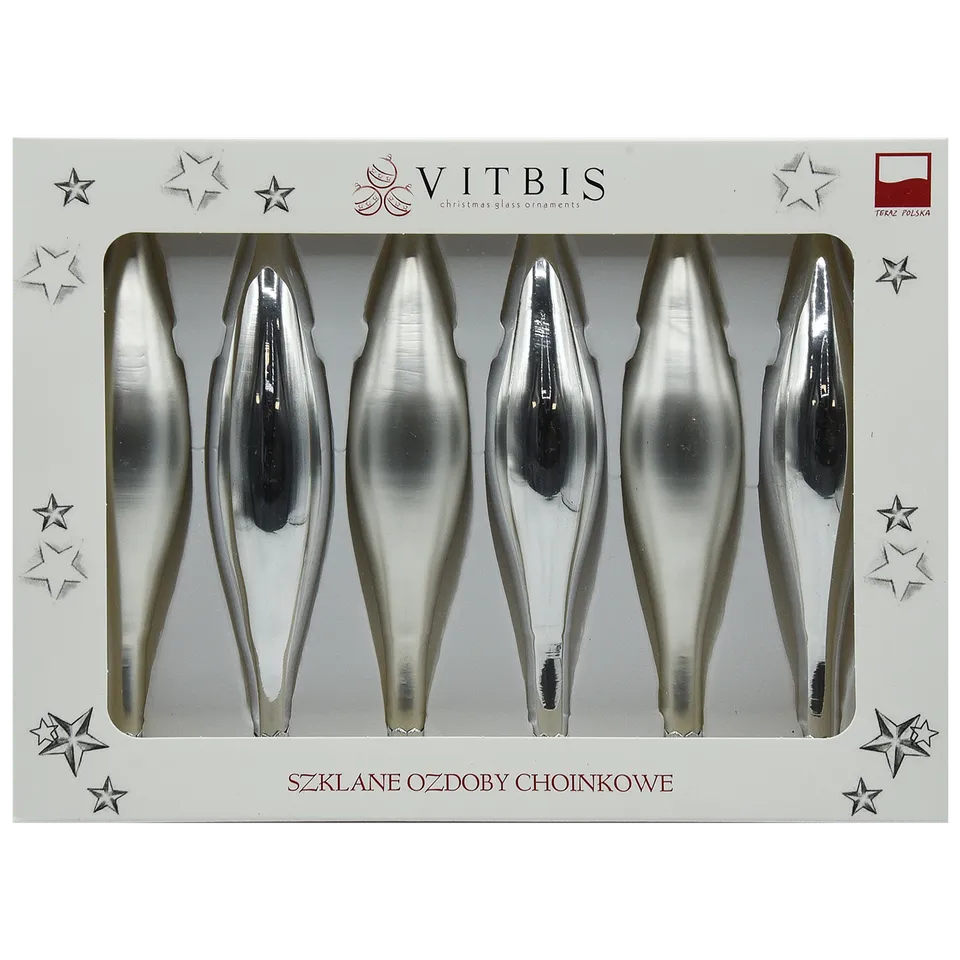 Vitbis Stříbrné rampouchy skleněné ozdoby 15 cm 6 ks