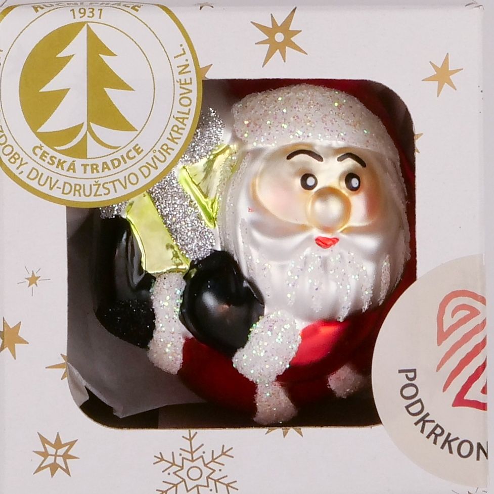 Vánoční ozdoby Santa s balíčkem ozdoba bílá matná