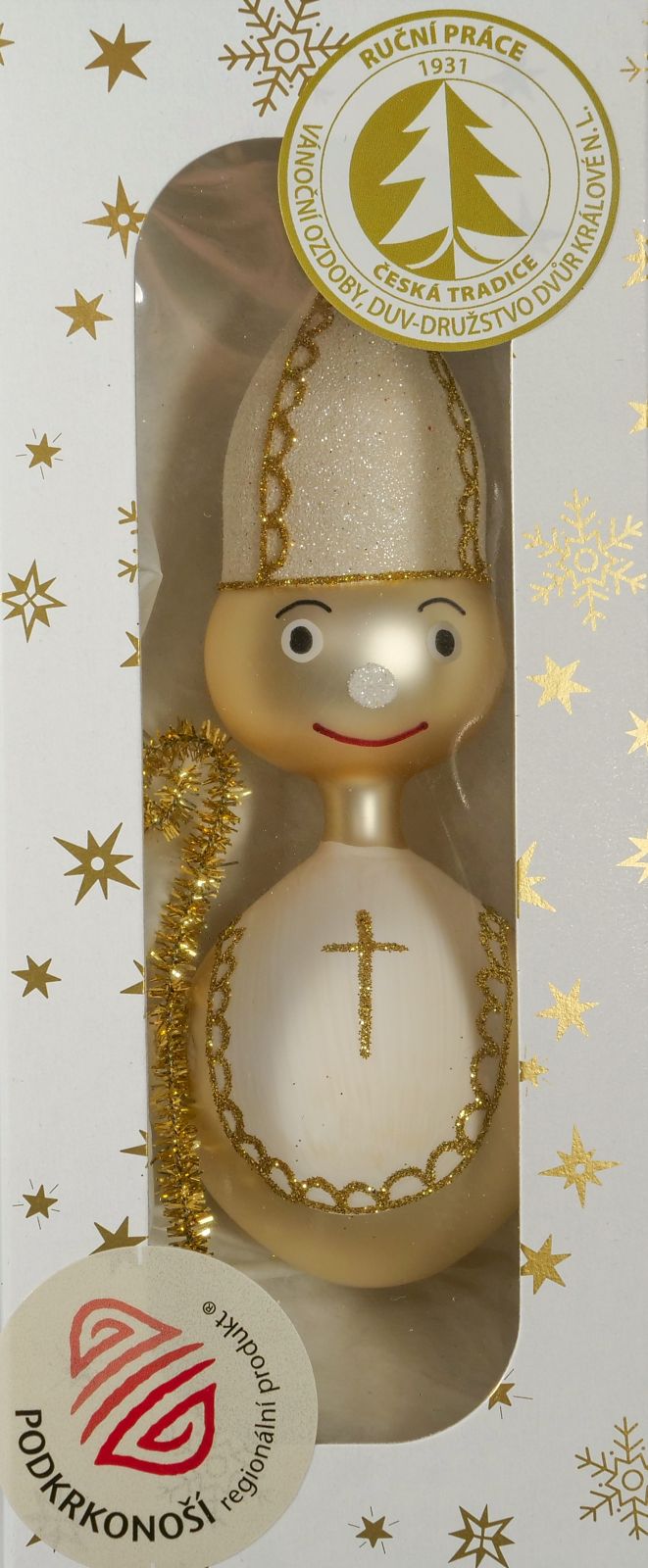 Vánoční ozdoby champagne matná forma mikuláš pofouknuté boule ozdoba