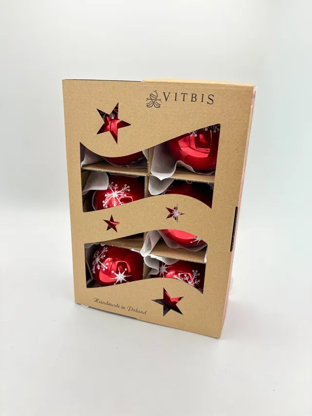 Vitbis červené skleněné baňky se sněhovločkou 8 cm 6 ks
