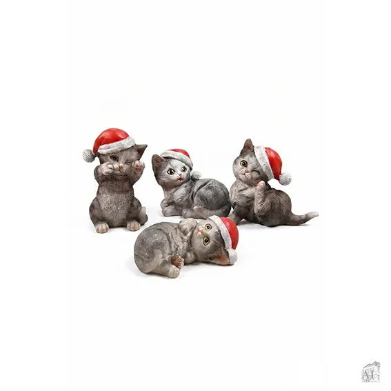 Det Gamle Apotek Cat with christmashat figurka 8 cm šedá