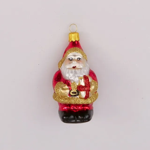 Vánoční ozdoby Santa s balíčkem ozdoba bílá matná
