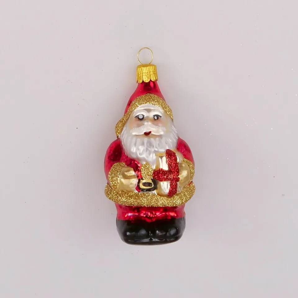 Vánoční ozdoby Santa s balíčkem ozdoba bílá matná