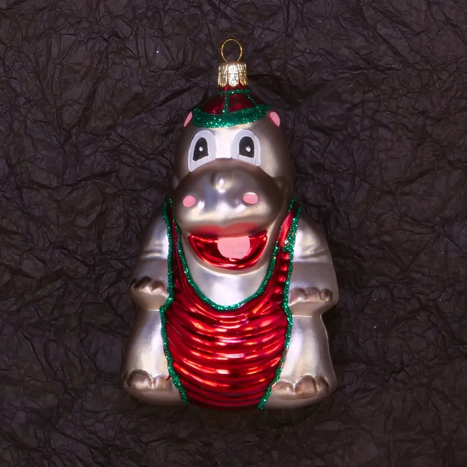 Vánoční ozdoby hroch v kalhotech ozdoba bílá matná