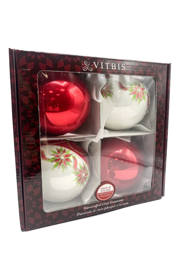 Vitbis červené baňky 10 cm 4 ks s květem