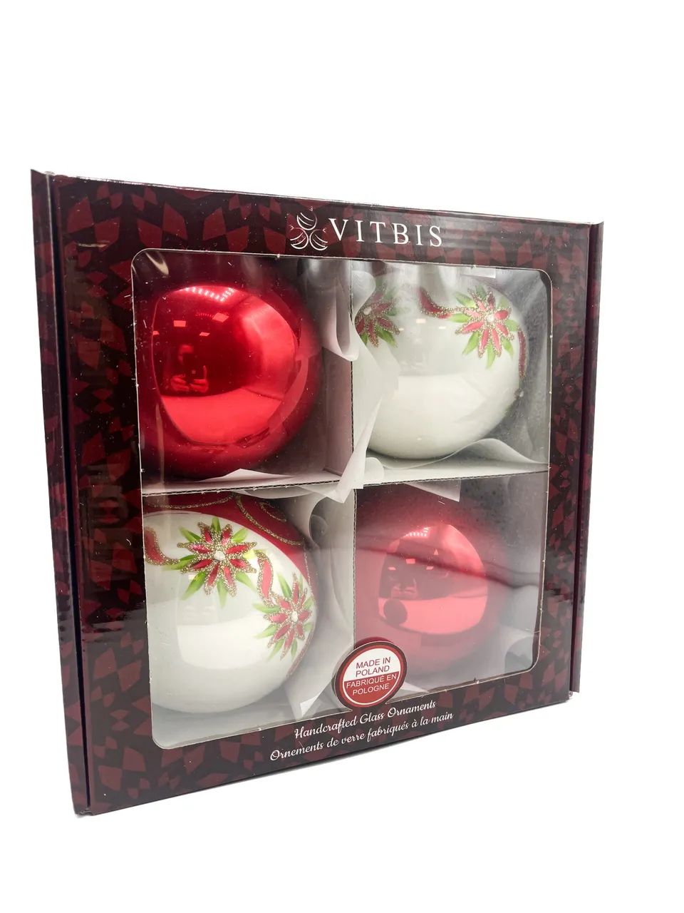 Vitbis červené baňky 10 cm 4 ks s květem