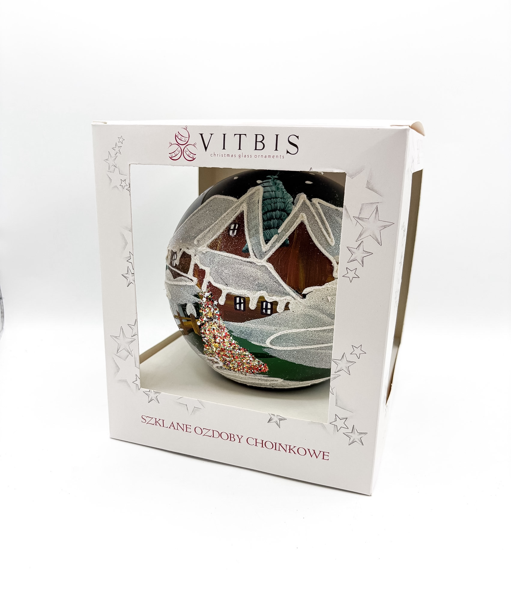 Vitbis Zimní krajina skleněná baňka 15 cm mix 1 ks