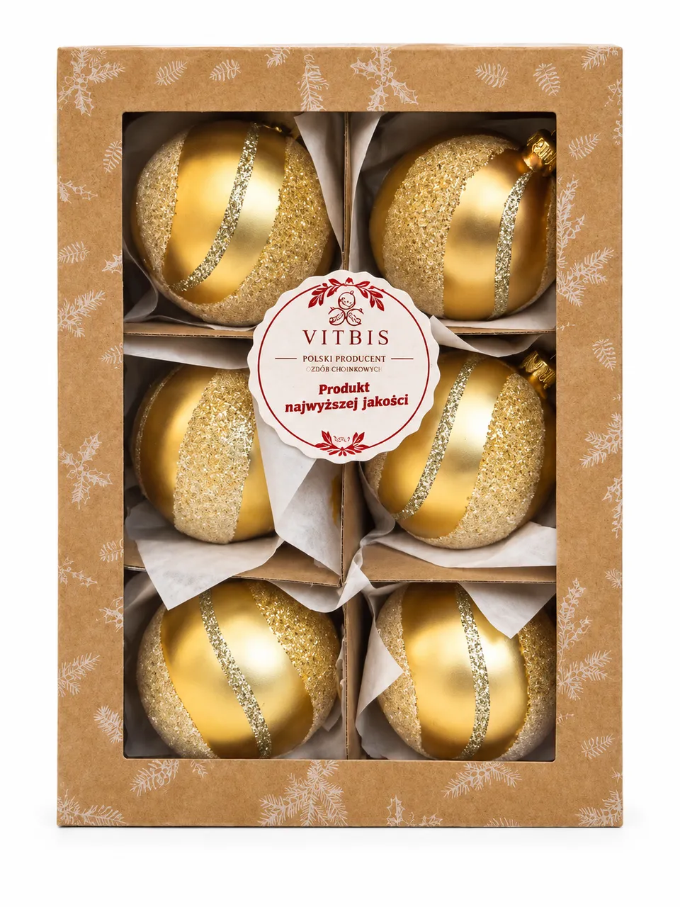 Vitbis sada vánočních baňek 8 cm 6 ks matné se vzorem