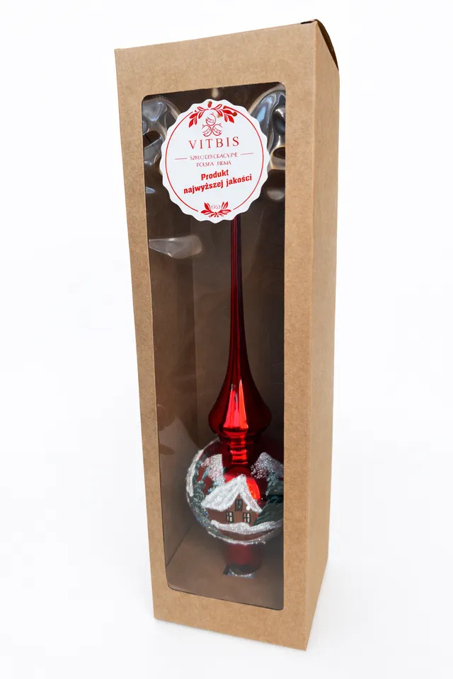 Vitbis Červená skleněná špice s krajinou 35 cm