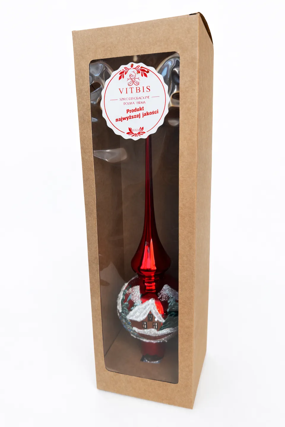 Vitbis Červená skleněná špice s krajinou 35 cm