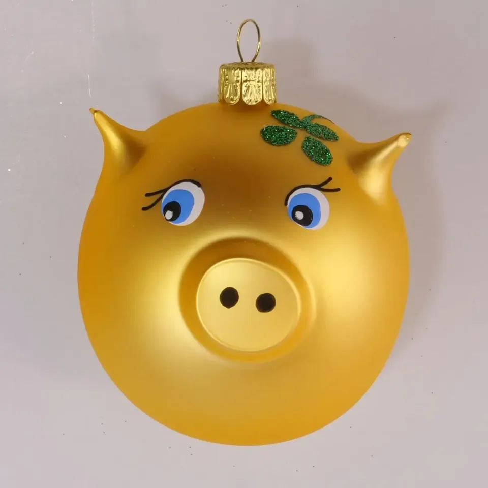 Vánoční ozdoby hlava prasátka zlatá matná figurka