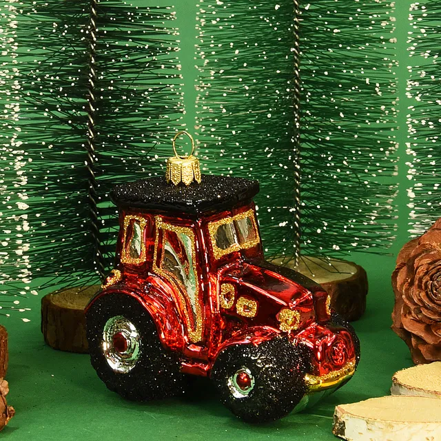 Vitbis Traktor červený skleněná baňka 6 cm 1 ks se zlatem