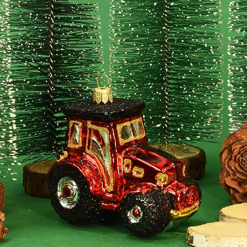 Vitbis Traktor červený skleněná baňka 6 cm 1 ks se zlatem