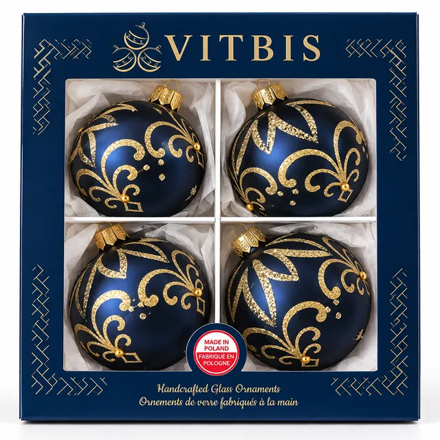 Vitbis Tmavě modré skleněné baňky 8 cm 4 ks