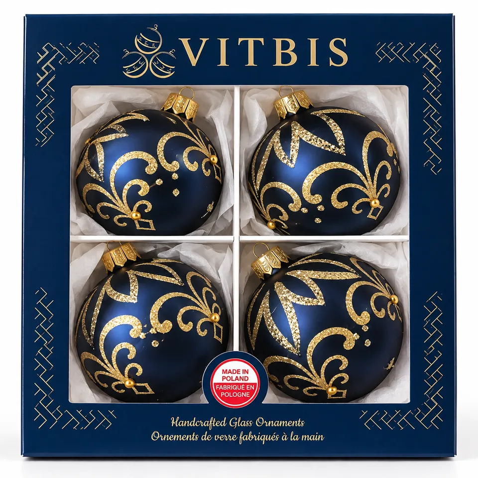 Vitbis Tmavě modré skleněné baňky 8 cm 4 ks