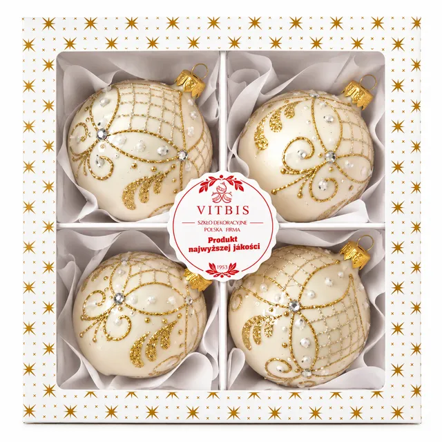 Vitbis Třpytivé skleněné baňky 10 cm 4 ks brokát