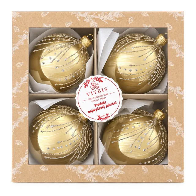 Vitbis Zlatá elegance skleněné baňky 10 cm 4 ks zlaté