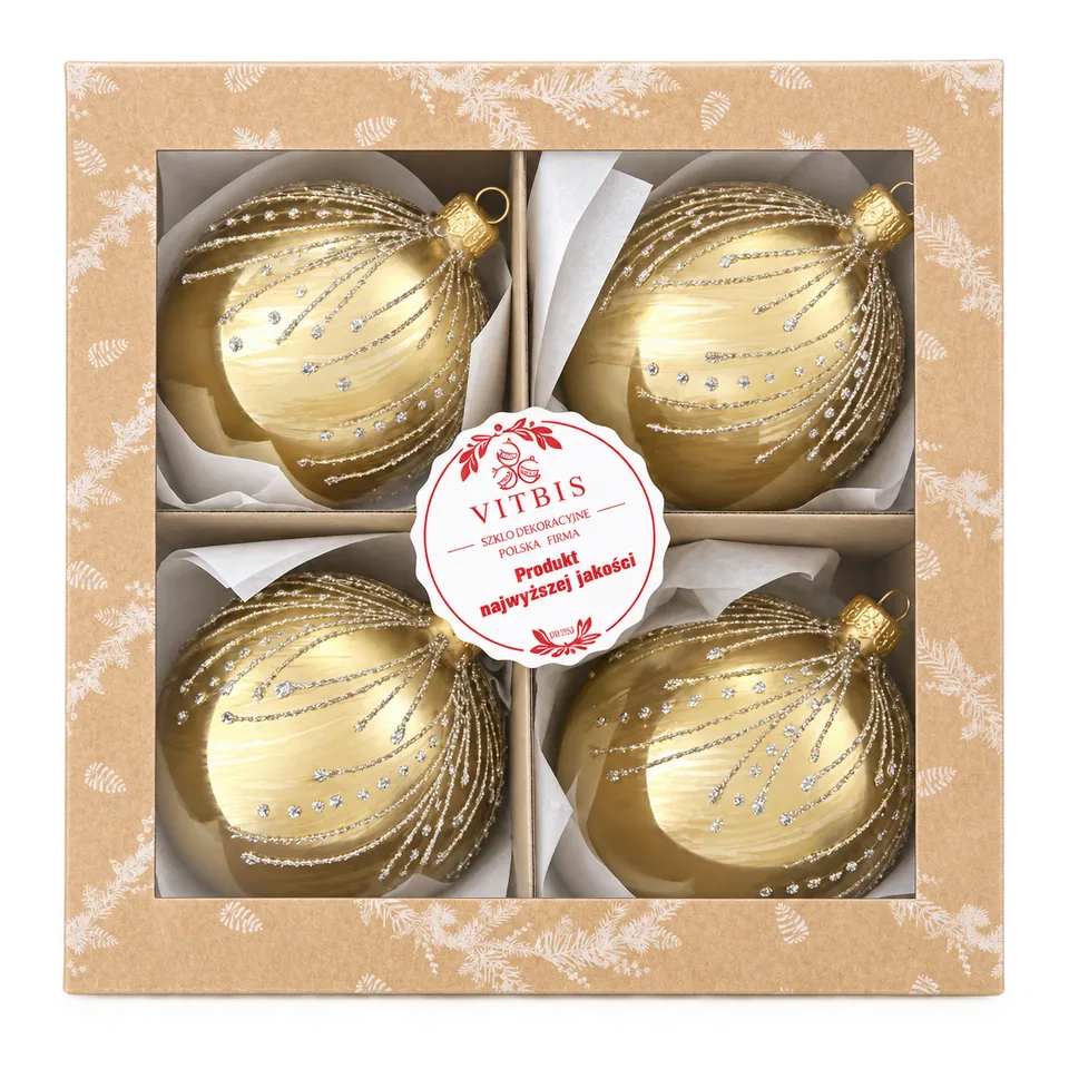 Vitbis Zlatá elegance skleněné baňky 10 cm 4 ks zlaté