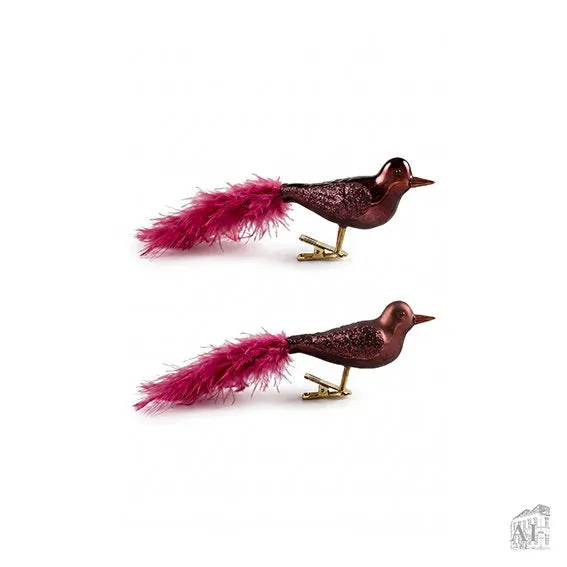 Det Gamle Apotek Bird on clip skleněný ptáček klip bordo