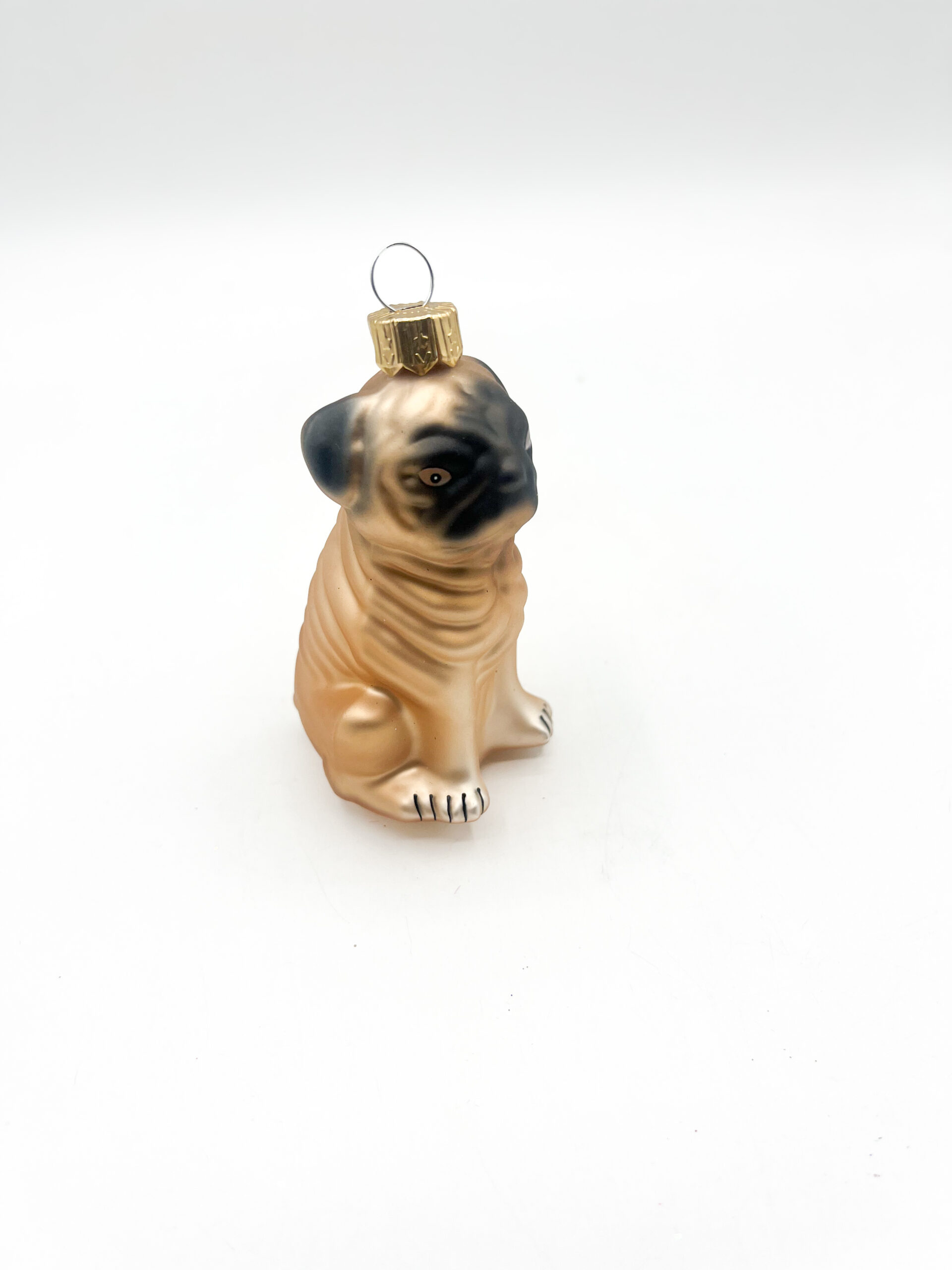 Vitbis Mops skleněná vánoční baňka 9 cm hnědá