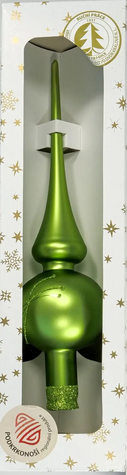 Vánoční ozdoby skleněná špice kiwi matná dekorovaná