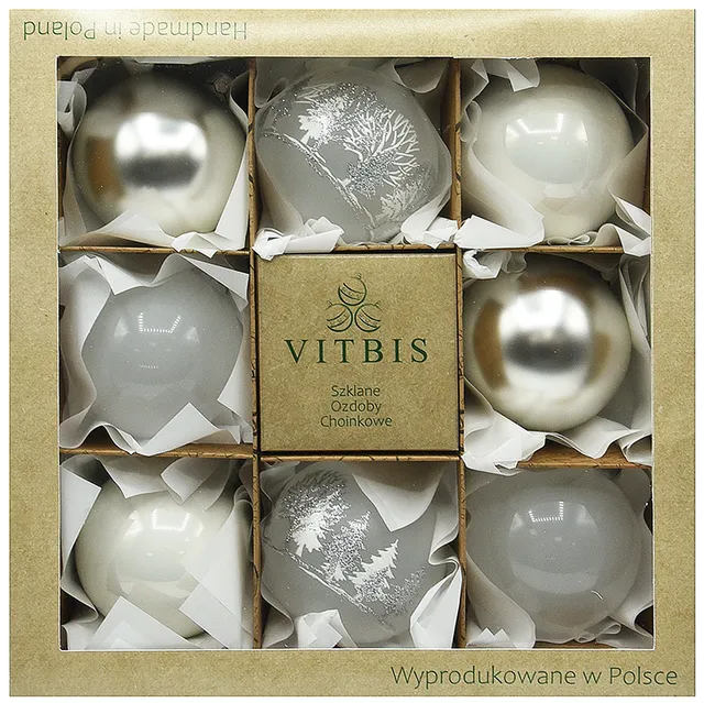 Vitbis Tradiční sada skleněné baňky 8 cm 8 ks ručně zdobené