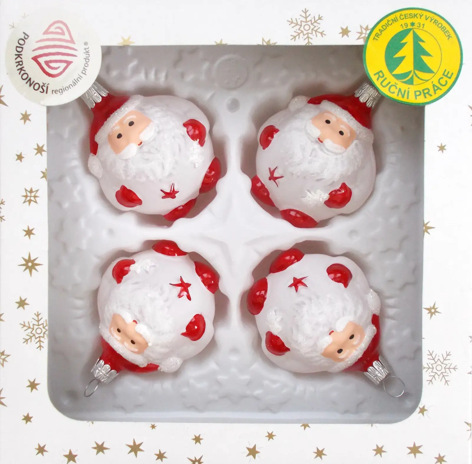 Vánoční ozdoby bílá forma santík skleněná ozdoba