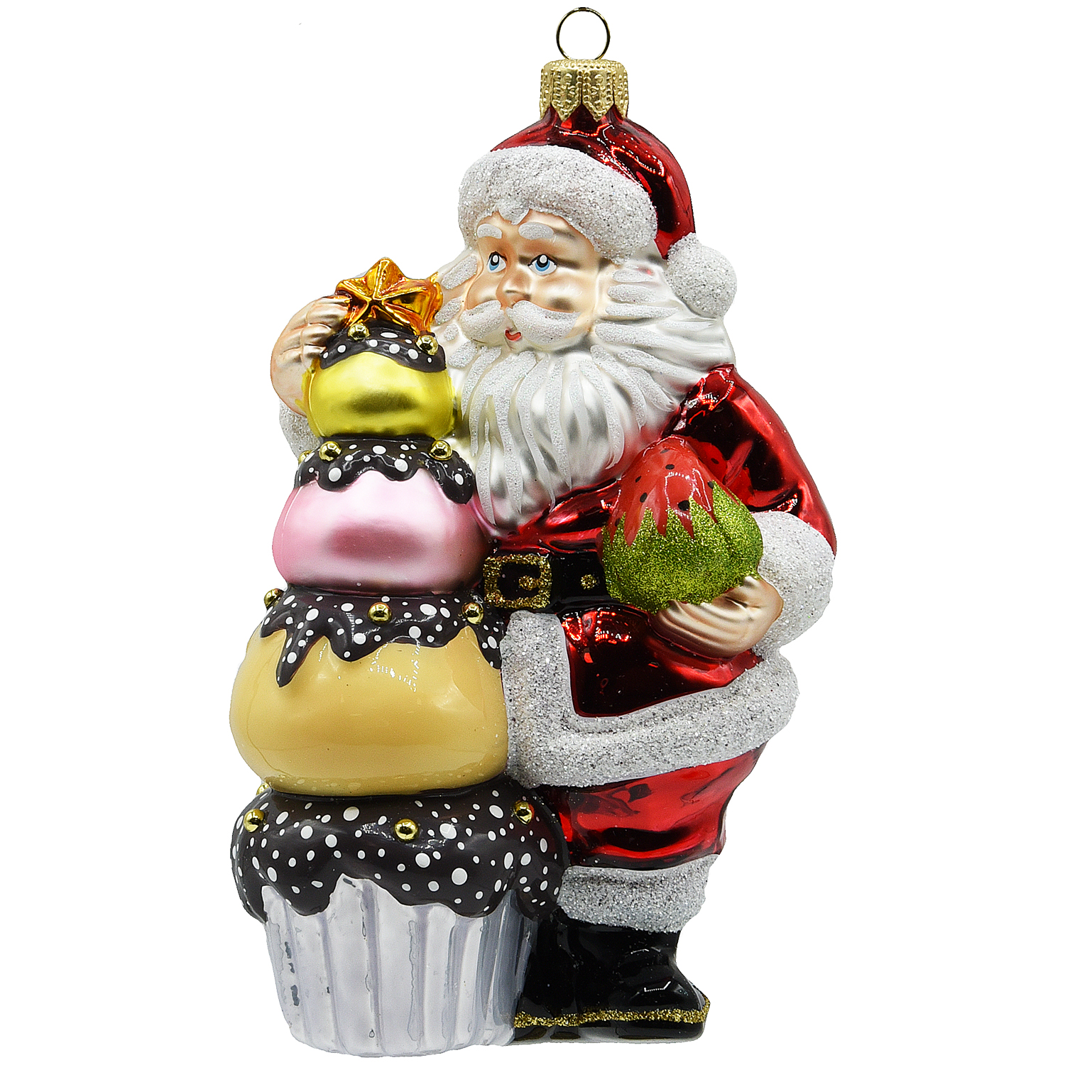 Vitbis Mikuláš s muffinem skleněná ozdoba 17 cm ručně malovaná