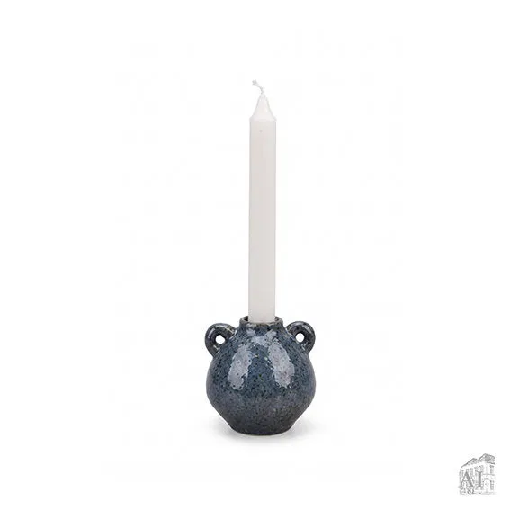 Det Gamle Apotek Candle Holder svícen modrý kamenina 8 cm