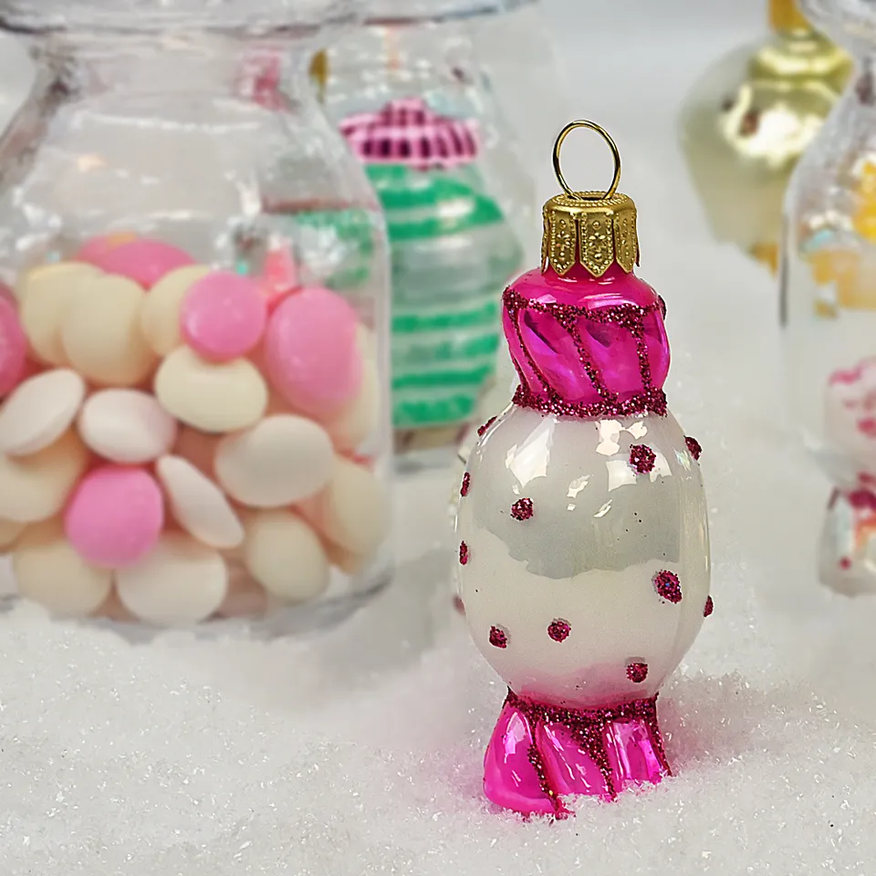 Vitbis Bonbon růžovo-bílý skleněná baňka 6 cm