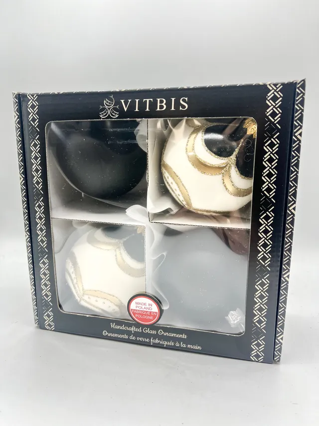 Vitbis Černo-zlatý kontrast skleněné baňky 8 cm 4 ks