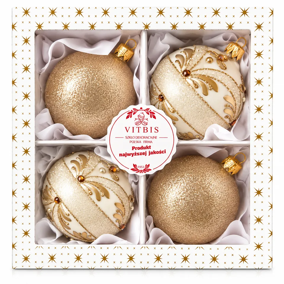 Vitbis sada skleněné vánoční baňky 10 cm 4 ks