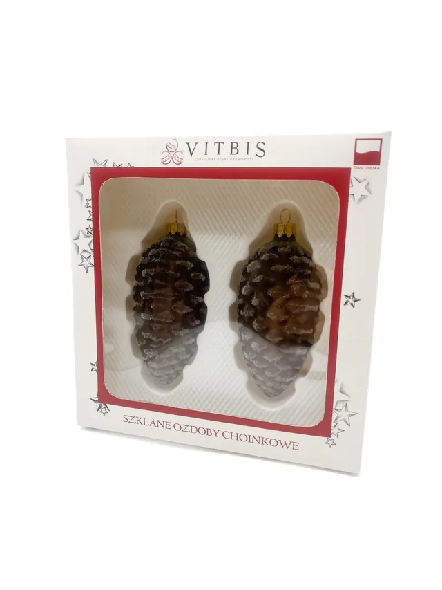 Vitbis Hnědé šišky 11 cm skleněné baňky 2 ks s brokatem