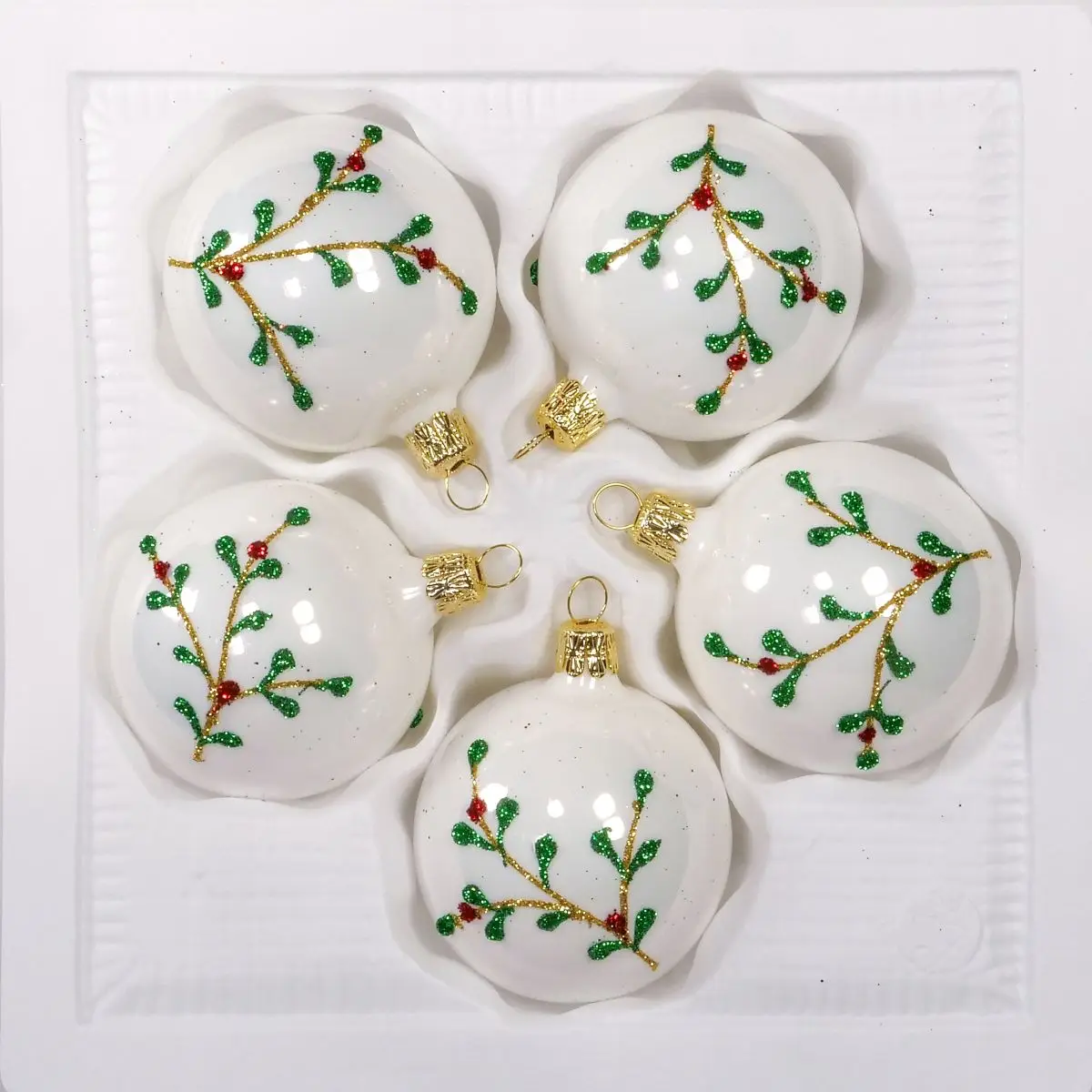 Vánoční ozdoby extra bílá porcelánová dekorovaná koule