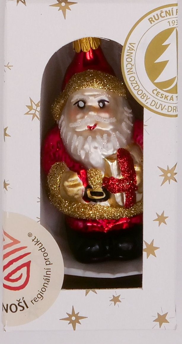 Vánoční ozdoby Santa s balíčkem ozdoba bílá matná