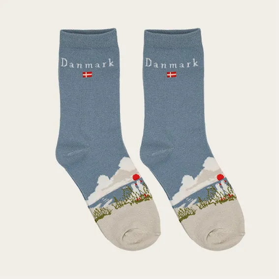Det Gamle Apotek ponožky dámské modré bavlna Dánsko