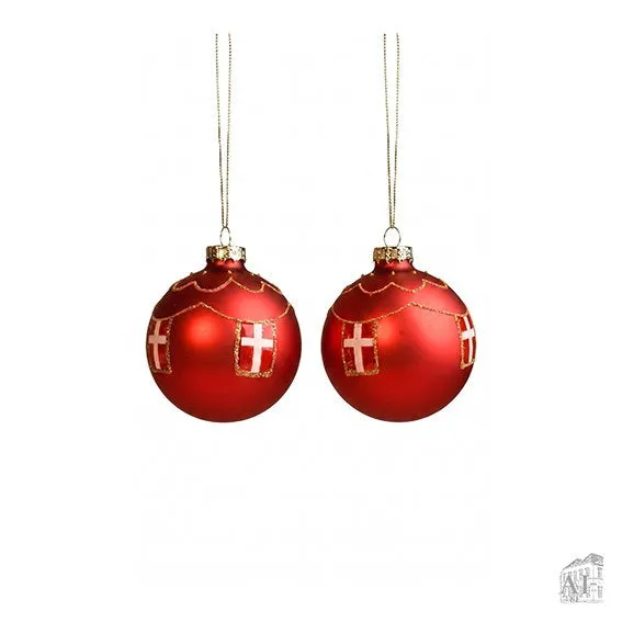 Det Gamle Apotek Ball skleněná baňka červená 8 cm 2 ks