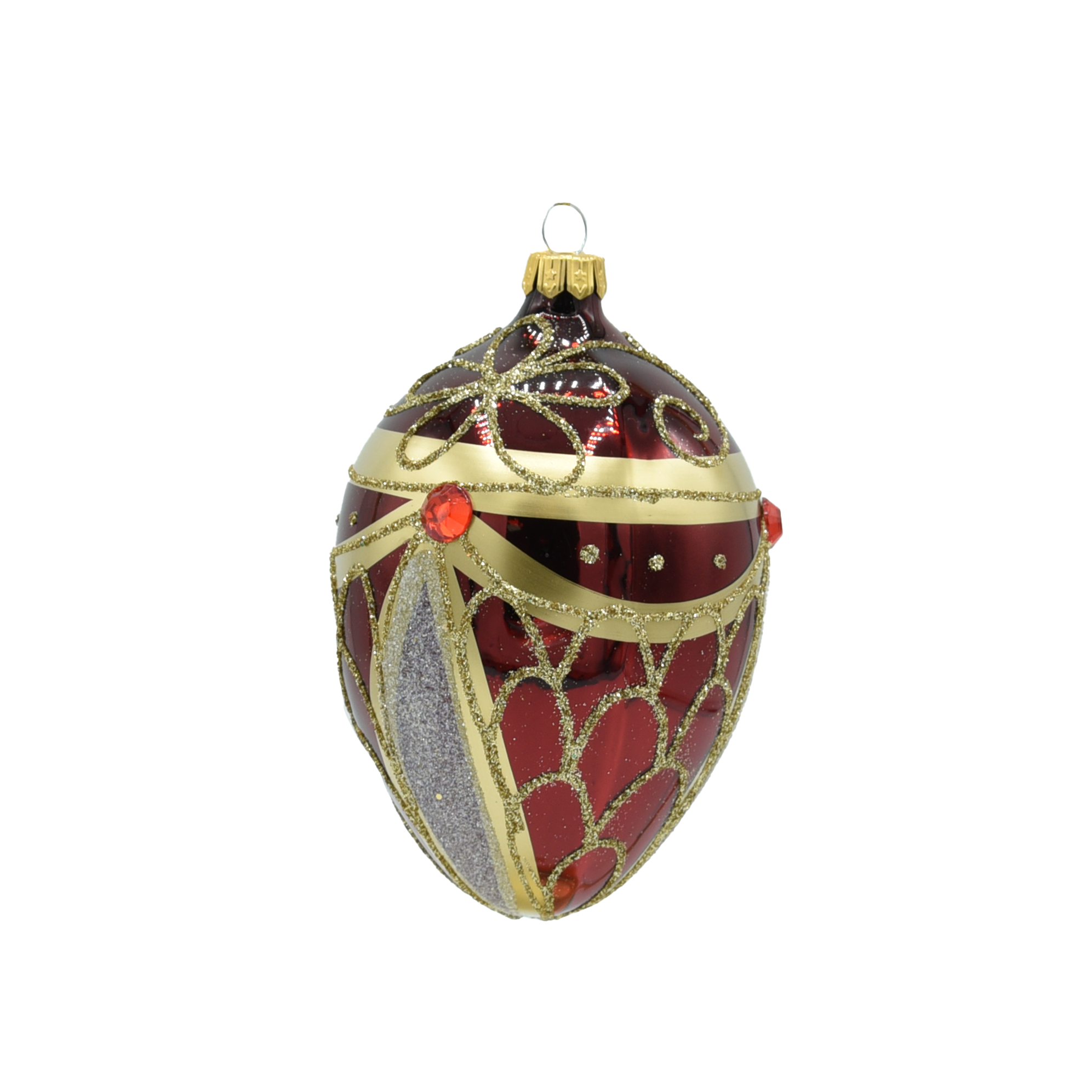 Vitbis skleněná baňka vejce Fabergé 11 cm bordó